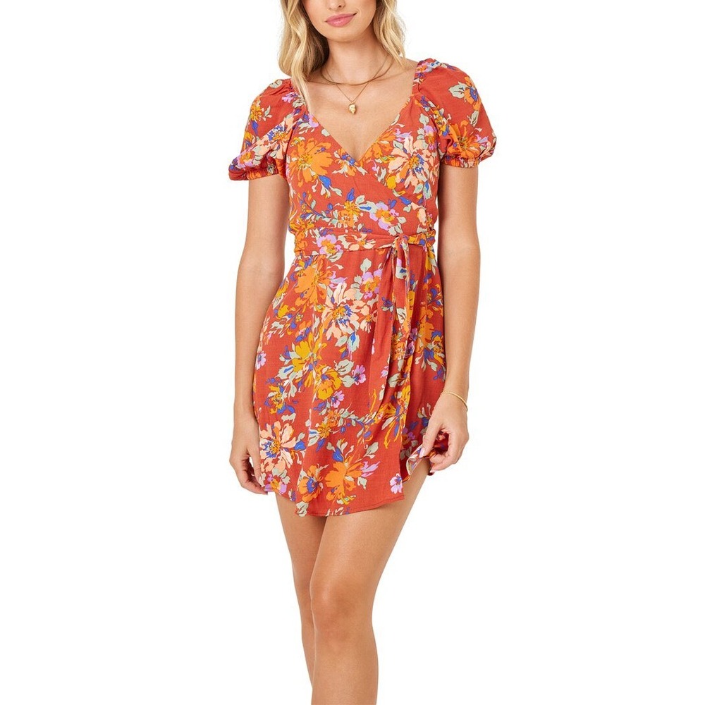 L*Space Cambria Floral Cover-up Dress Orange Multi Mini Wrap MD H
